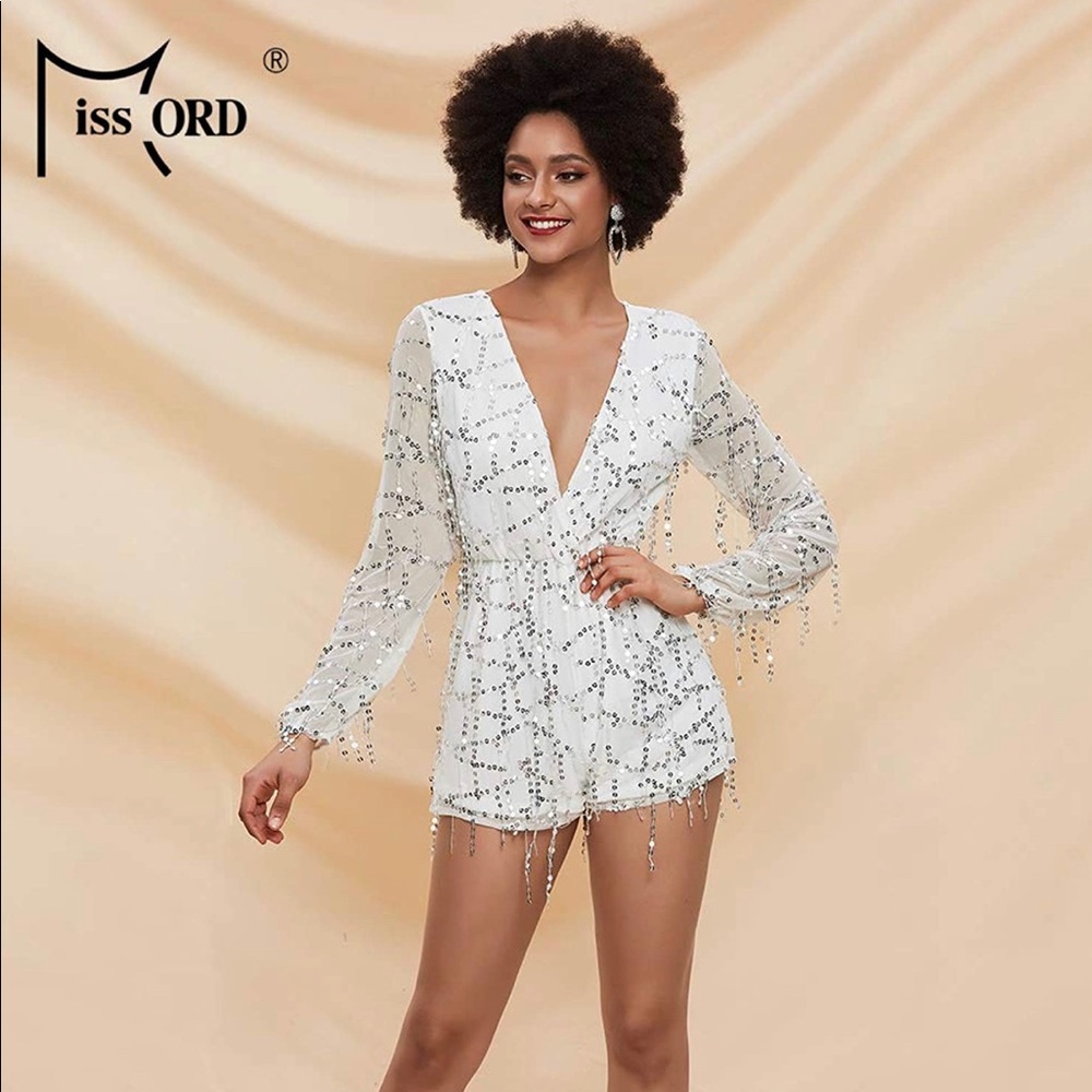 COPY - Miss ord Long Sleeve Slim Soft Lining Casual Jumpsuit Romper with Sequins
